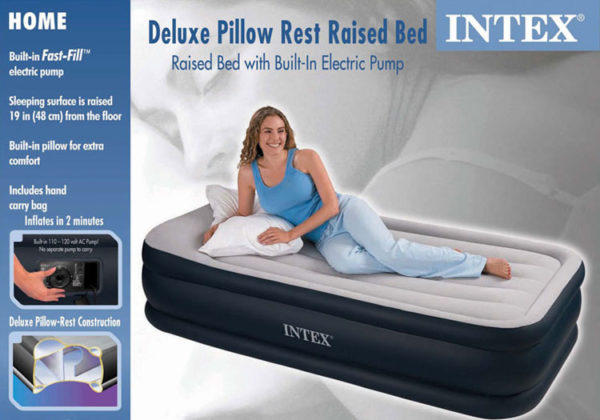 PAK Intex Deluxe Air Mattress with Builtin Pump and Pillow Rest